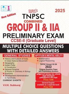 SURA`S TNPSC Group II & IIA Preliminary Exam CCSE II General Studies,Aptitude and Mental Ability MCQA Types Exam Book Guide 2025